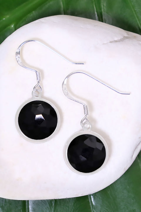 Black Onyx Round Earrings - SF