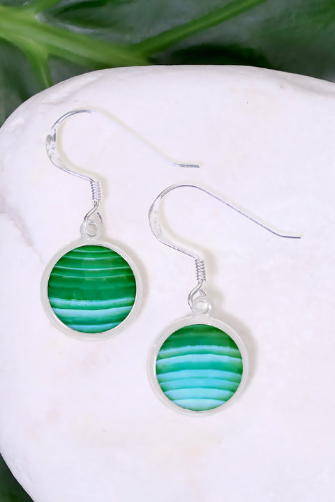 Green Lace Agate Round Earrings - SF