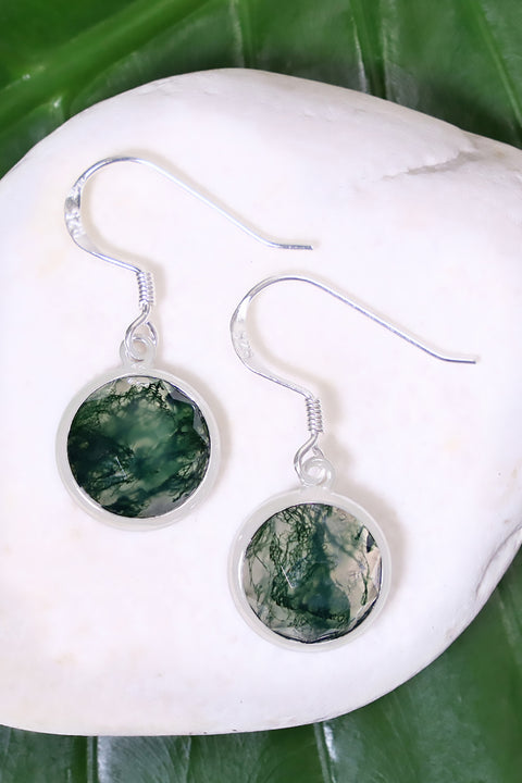 Moss Agate Round Earrings - SF