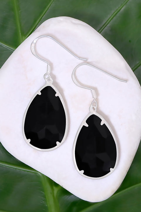 Black Onyx Fancy Cut Drop Earrings - SF