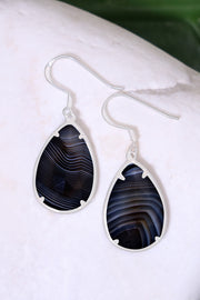 Black Onyx Fancy Cut Drop Earrings - SF