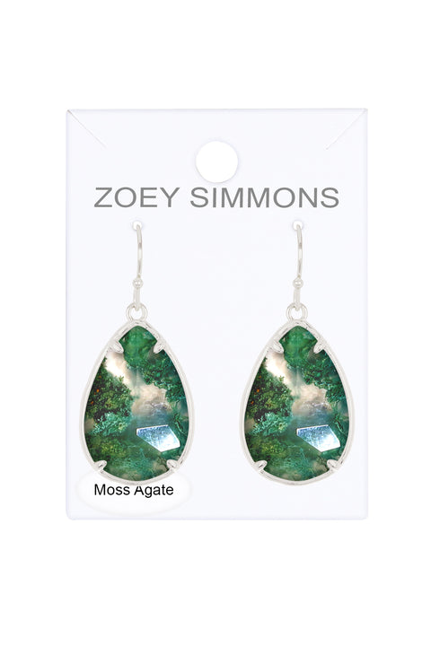 Moss Agate Fancy Cut Drop Earrings - SF