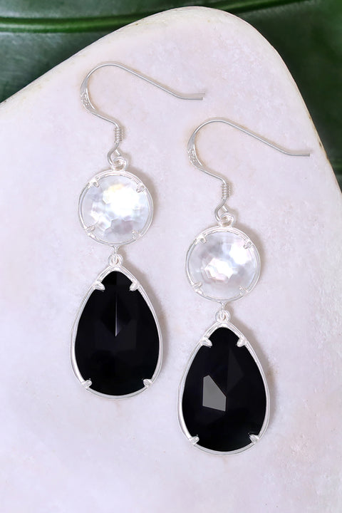 Black Onyx With Pearl Drop Earrings - SF
