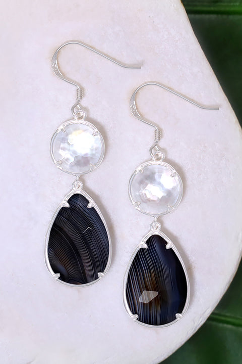 Black Onyx With Pearl Drop Earrings - SF