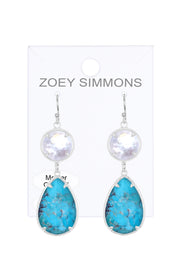 Turquoise With Pearl Drop Earrings - SF