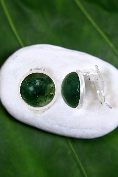 Moss Agate Clip On Earrings - SF