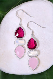 Raspberry Crystal & Rose Crystal Earrings - SF