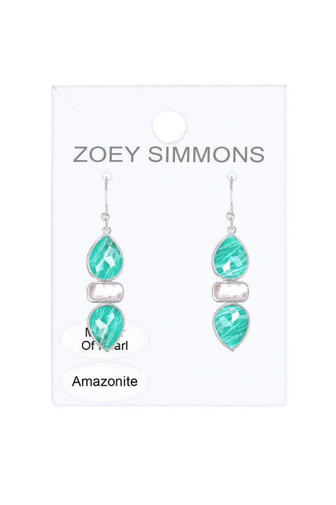 Amazonite With Pearl Drop Earrings - SF