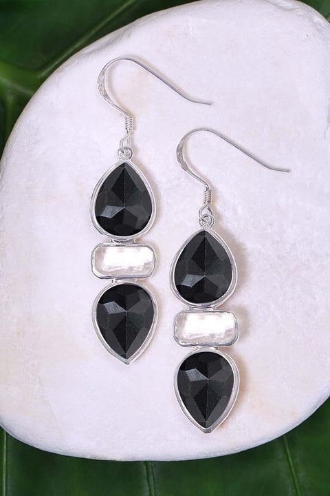 Hematite With Pearl Drop Earrings - SF