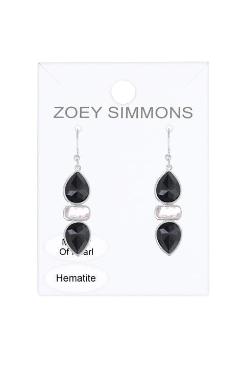 Hematite With Pearl Drop Earrings - SF