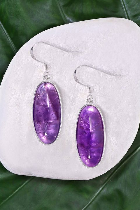 Amethyst Oval Drop Earrings - SF