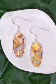 Crazy Lace Agate Oval Drop Earrings - SF