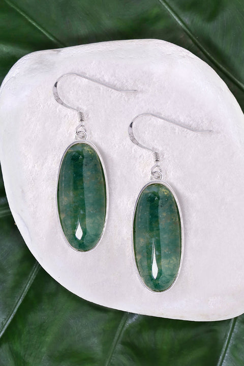 Moss Agate Oval Drop Earrings - SF