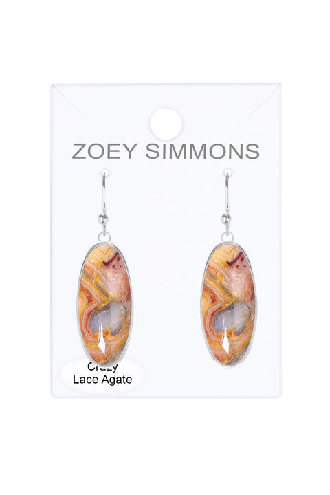 Crazy Lace Agate Oval Drop Earrings - SF