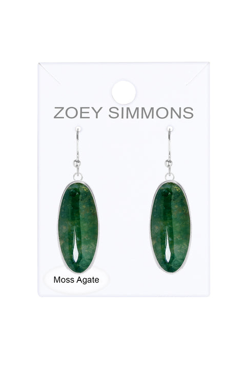 Moss Agate Oval Drop Earrings - SF