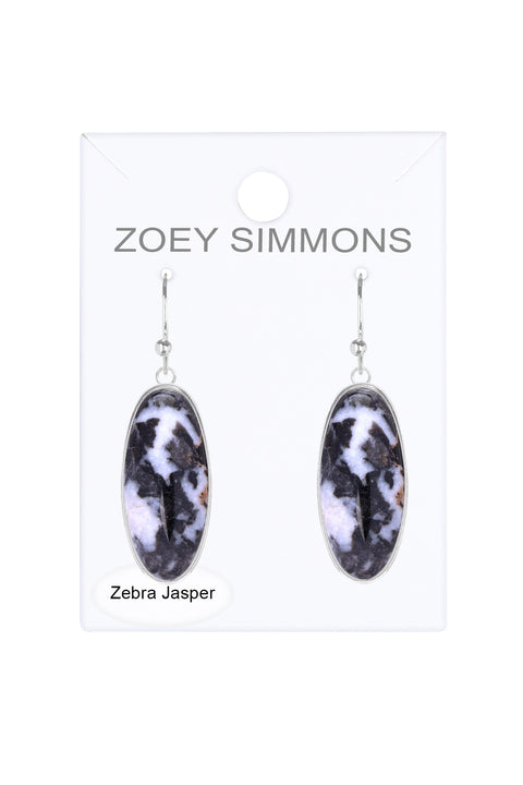 Zebra Jasper Oval Drop Earrings - SF