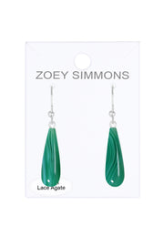 Sterling Silver & Green Lace Agate Water Drop Earrings - SS