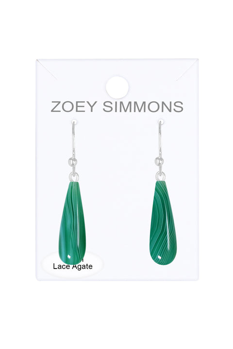 Sterling Silver & Green Lace Agate Water Drop Earrings - SS