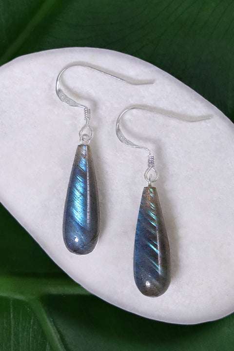 Sterling Silver & Labradorite Water Drop Earrings - SS