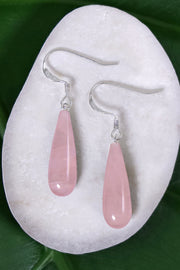 Sterling Silver & Rose Quartz Water Drop Earrings - SS