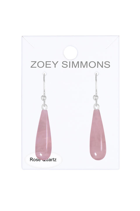 Sterling Silver & Rose Quartz Water Drop Earrings - SS