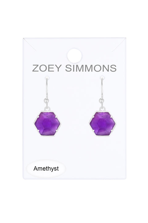 Amethyst Hexagon Drop Earrings - SF