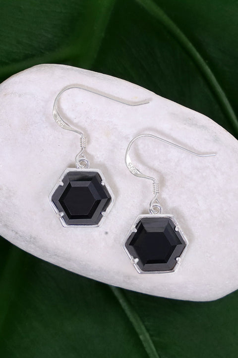 Hematite Hexagon Drop Earrings - SF