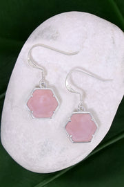 Rose Quartz Hexagon Drop Earrings - SF