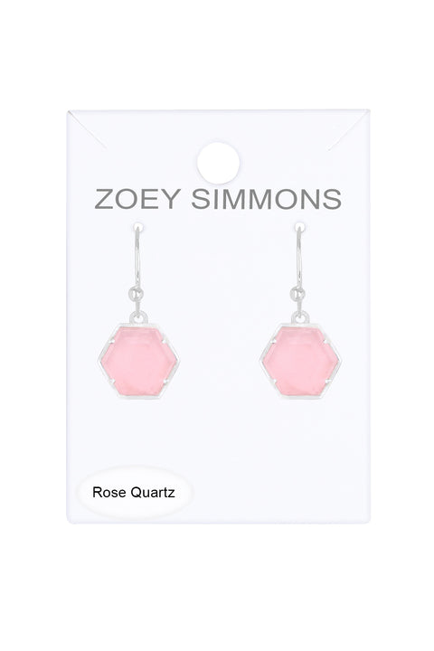 Rose Quartz Hexagon Drop Earrings - SF