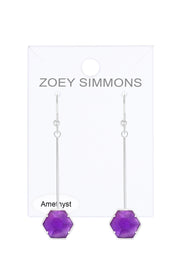 Amethyst Hexagon Dangle Earrings - SF