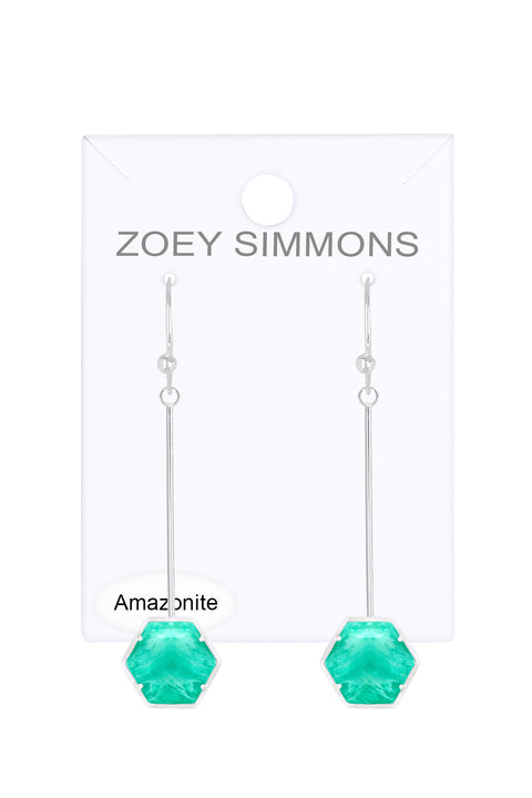 Amazonite Hexagon Dangle Earrings - SF