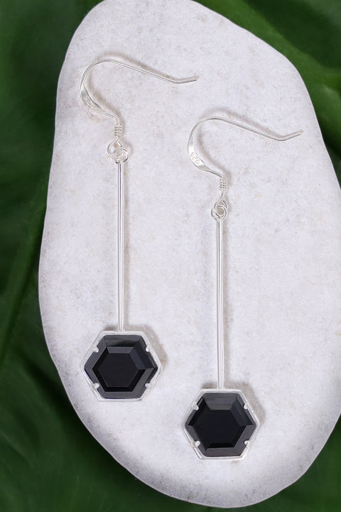 Hematite Hexagon Dangle Earrings - SF