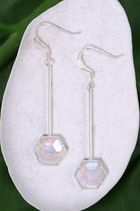 Mother Of Pearl Hexagon Drop Earrings - SF