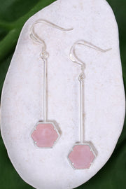 Rose Quartz Hexagon Dangle Earrings - SF