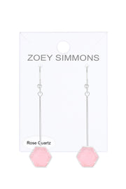 Rose Quartz Hexagon Dangle Earrings - SF