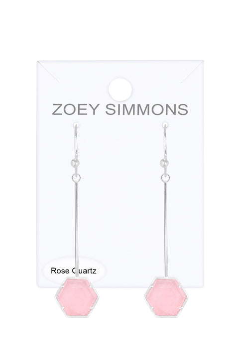 Rose Quartz Hexagon Dangle Earrings - SF
