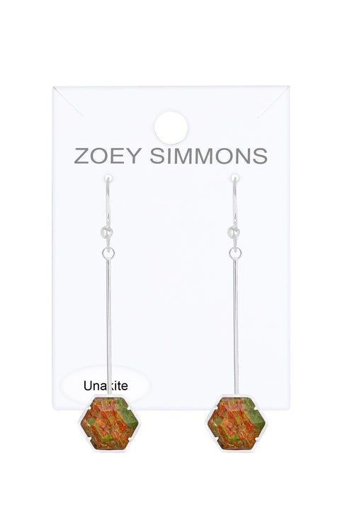 Unakite Hexagon Dangle Earrings - SF