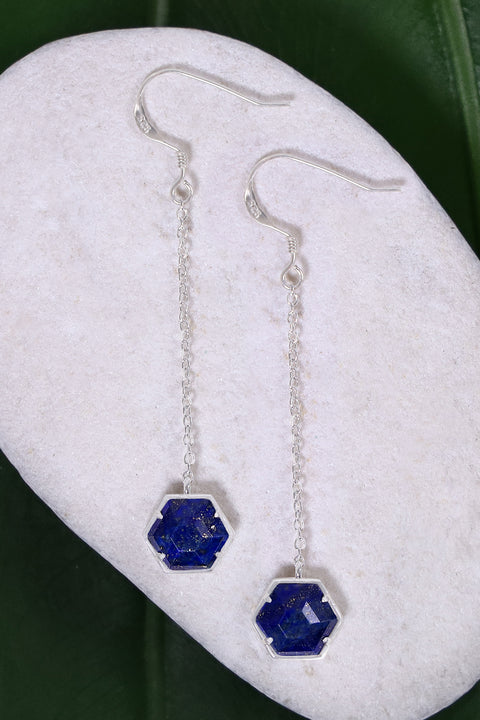 Lapis Hexagon Drop Earrings - SF