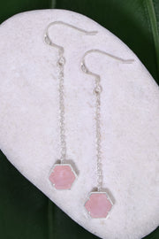 Rose Quartz Hexagon Drop Earrings - SF