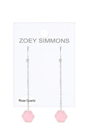 Rose Quartz Hexagon Drop Earrings - SF