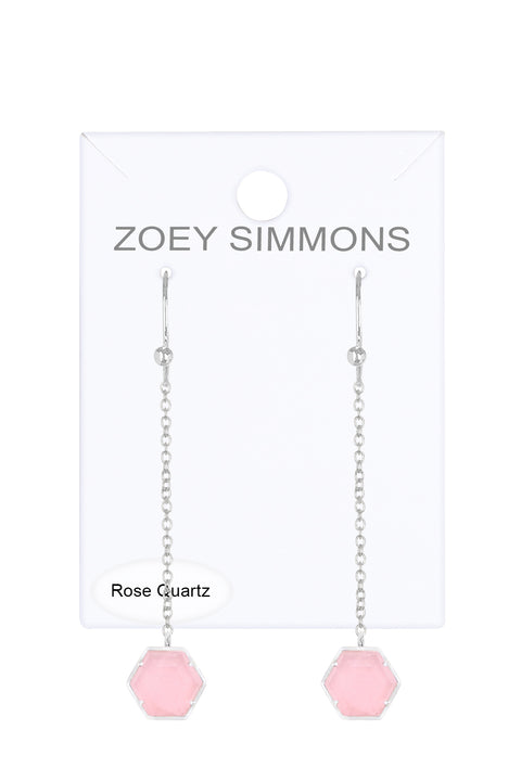 Rose Quartz Hexagon Drop Earrings - SF