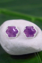 Amethyst Hexagon Post Earrings - SF