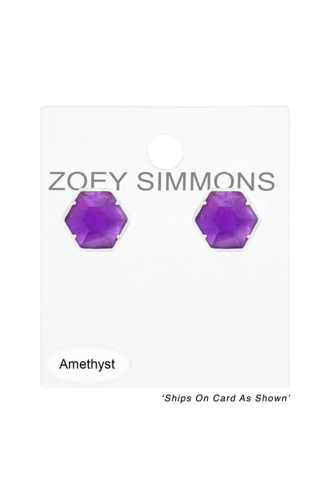 Amethyst Hexagon Post Earrings - SF