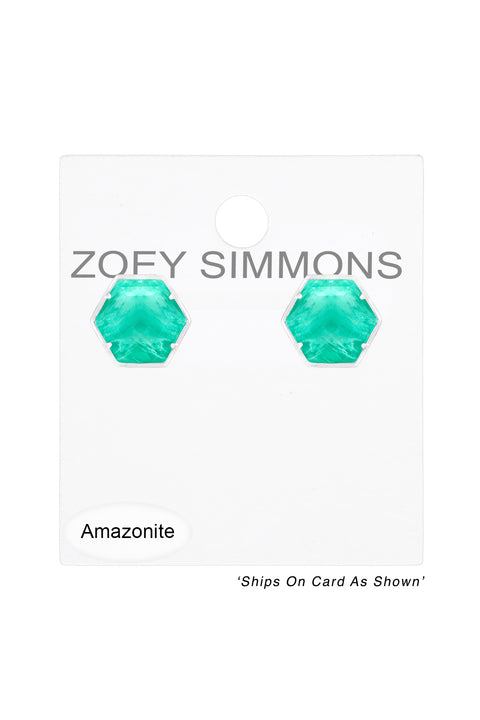 Amazonite Hexagon Post Earrings - SF