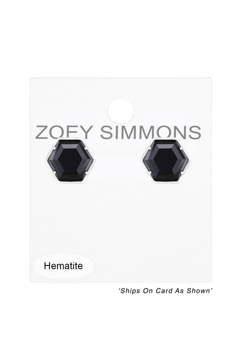 Hematite Hexagon Post Earrings - SF