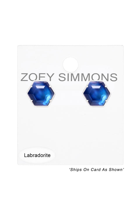 Labradorite Doublet Hexagon Post Earrings - SF