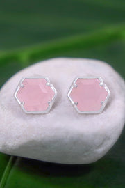 Rose Quartz Hexagon Post Earrings - SF
