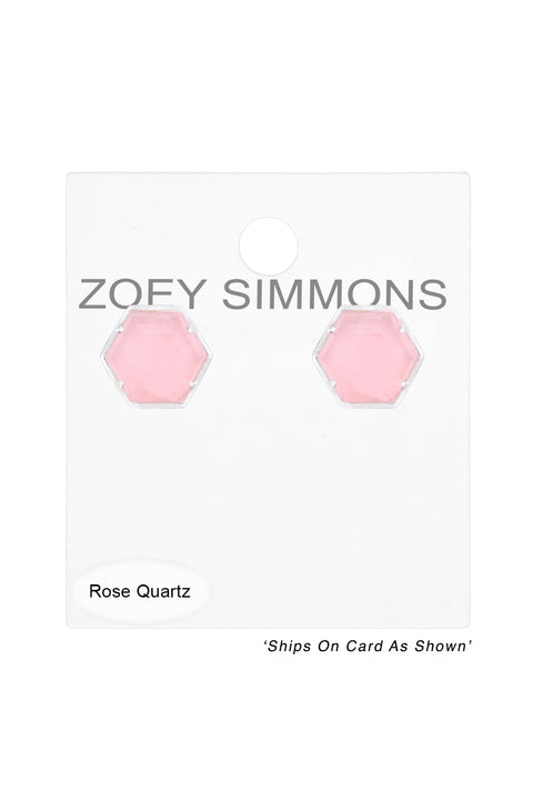 Rose Quartz Hexagon Post Earrings - SF