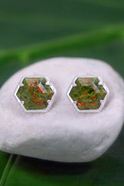 Unakite Hexagon Post Earrings - SF