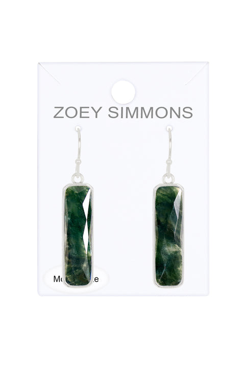 Moss Agate Rectangle Drop Earrings - SF